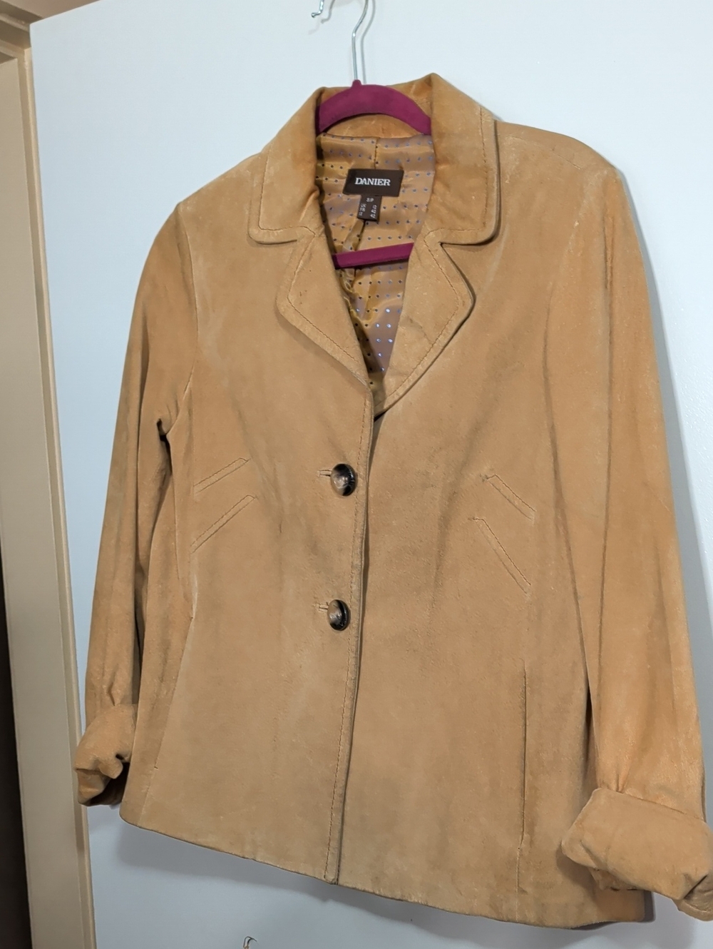 Vintage Danier tan leather suede button-up jacket small